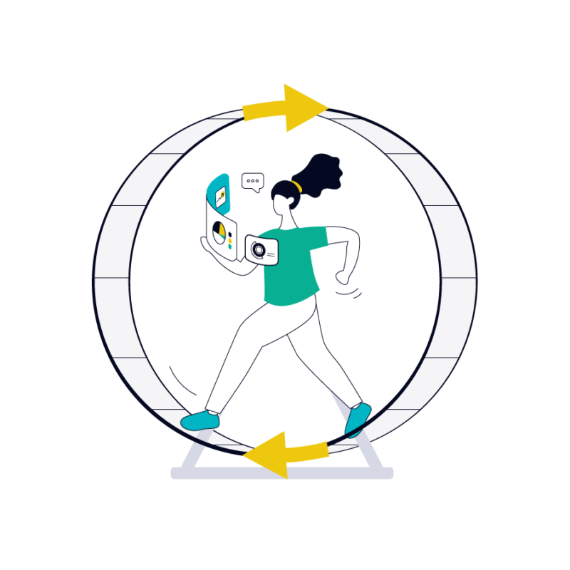 product manager on a hamster wheel for product management life cycle